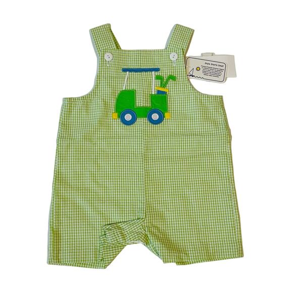 NWT Florence Eiseman 9M Seersucker Check Shortall with Golf Cart - Picture 1 of 5